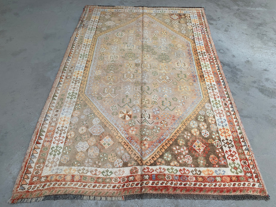 7'7 x 4'11 Hand-Knotted Persian Wool Rug - Beige Vintage Tribal Medallion Design - KBHM-892