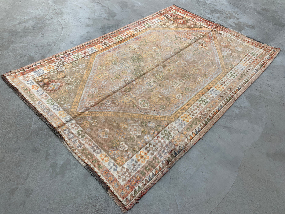 7'7 x 4'11 Hand-Knotted Persian Wool Rug - Beige Vintage Tribal Medallion Design - KBHM-892