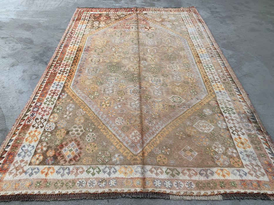 7'7 x 4'11 Hand-Knotted Persian Wool Rug - Beige Vintage Tribal Medallion Design - KBHM-892