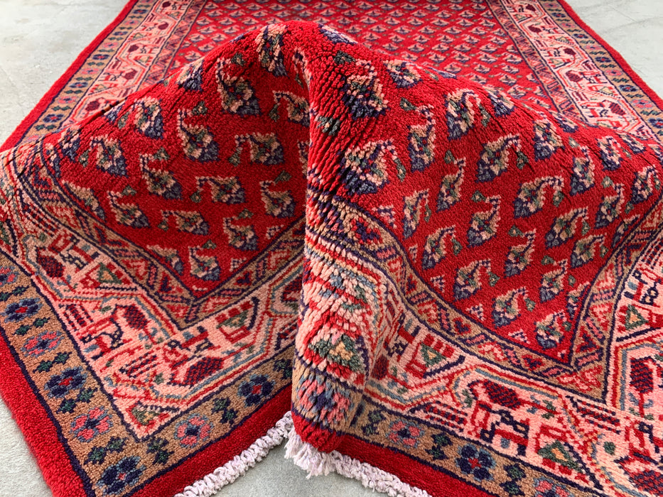 10'6 x 3'5 Hand-Knotted Persian Wool Runner - Red All-Over Geometric Floral Design - KBHM-893