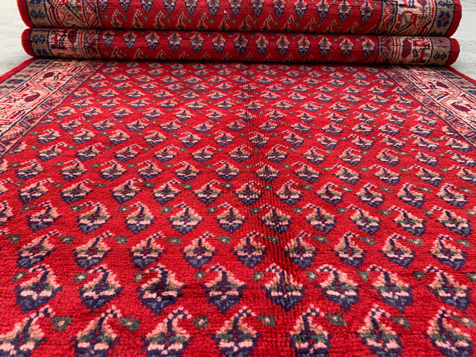 10'6 x 3'5 Hand-Knotted Persian Wool Runner - Red All-Over Geometric Floral Design - KBHM-893