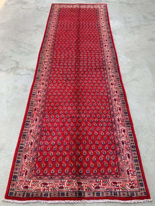 10'6 x 3'5 Hand-Knotted Persian Wool Runner - Red All-Over Geometric Floral Design - KBHM-893