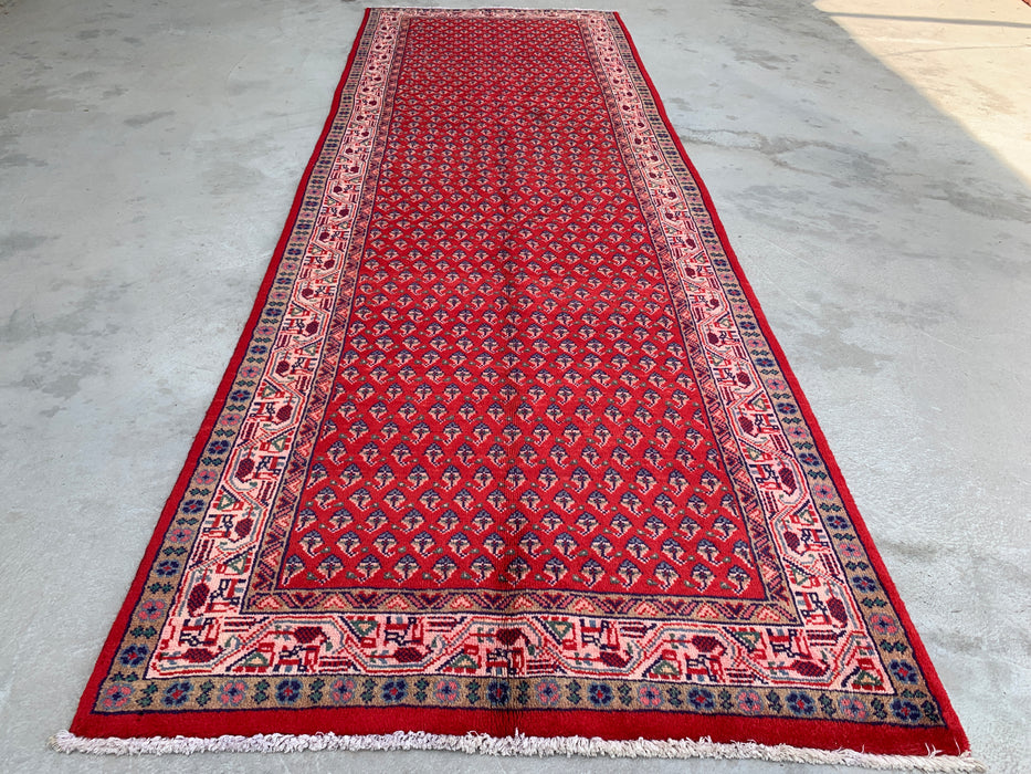 10'6 x 3'5 Hand-Knotted Persian Wool Runner - Red All-Over Geometric Floral Design - KBHM-893