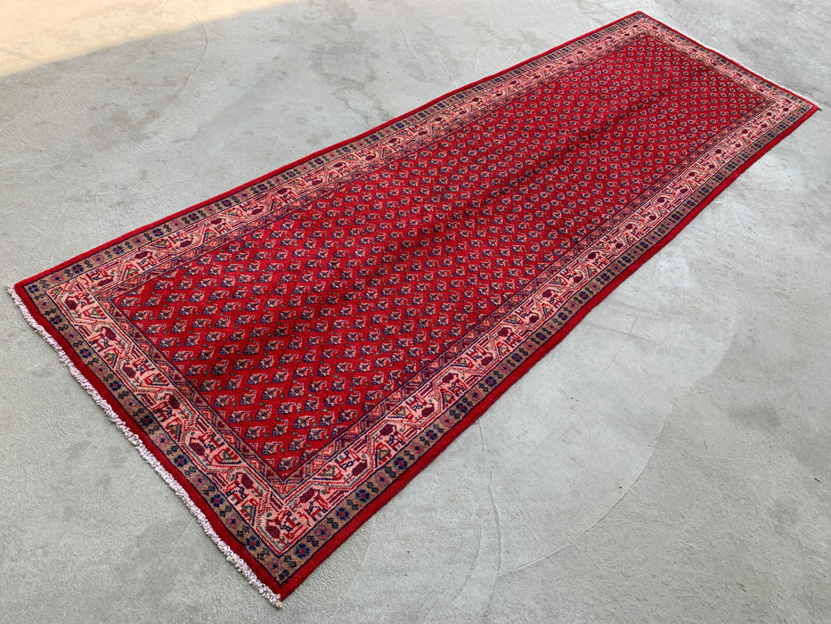 10'6 x 3'5 Hand-Knotted Persian Wool Runner - Red All-Over Geometric Floral Design - KBHM-893