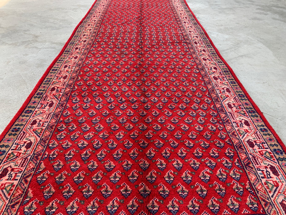 10'6 x 3'5 Hand-Knotted Persian Wool Runner - Red All-Over Geometric Floral Design - KBHM-893