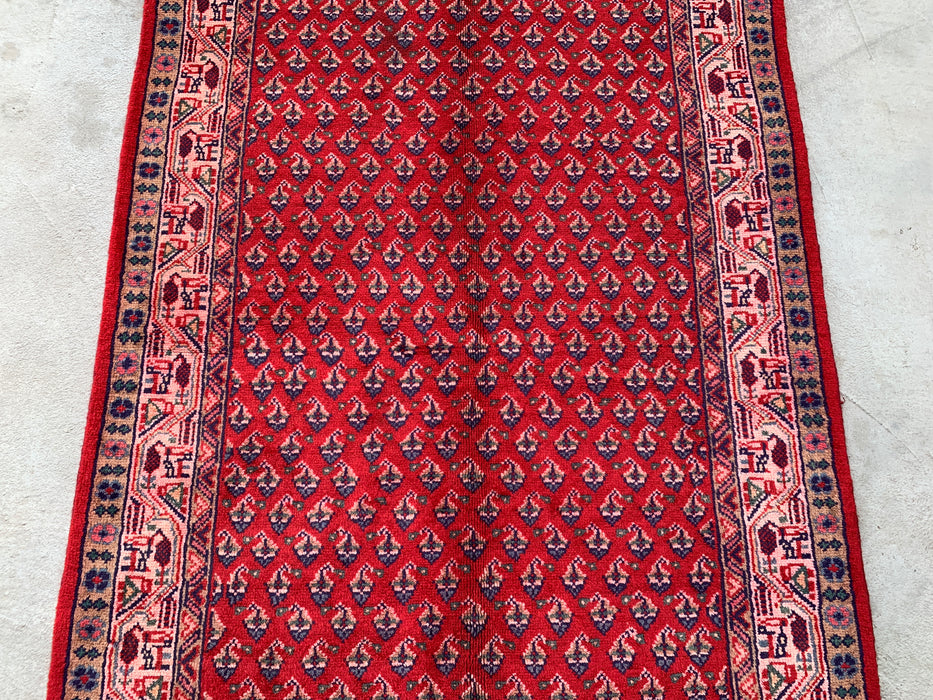 10'6 x 3'5 Hand-Knotted Persian Wool Runner - Red All-Over Geometric Floral Design - KBHM-893