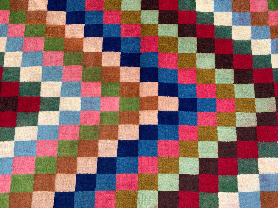 5'5 x 3'5 Hand-Knotted Persian Wool Rug - Multicolor Checkerboard Geometric Design - KBHM-894