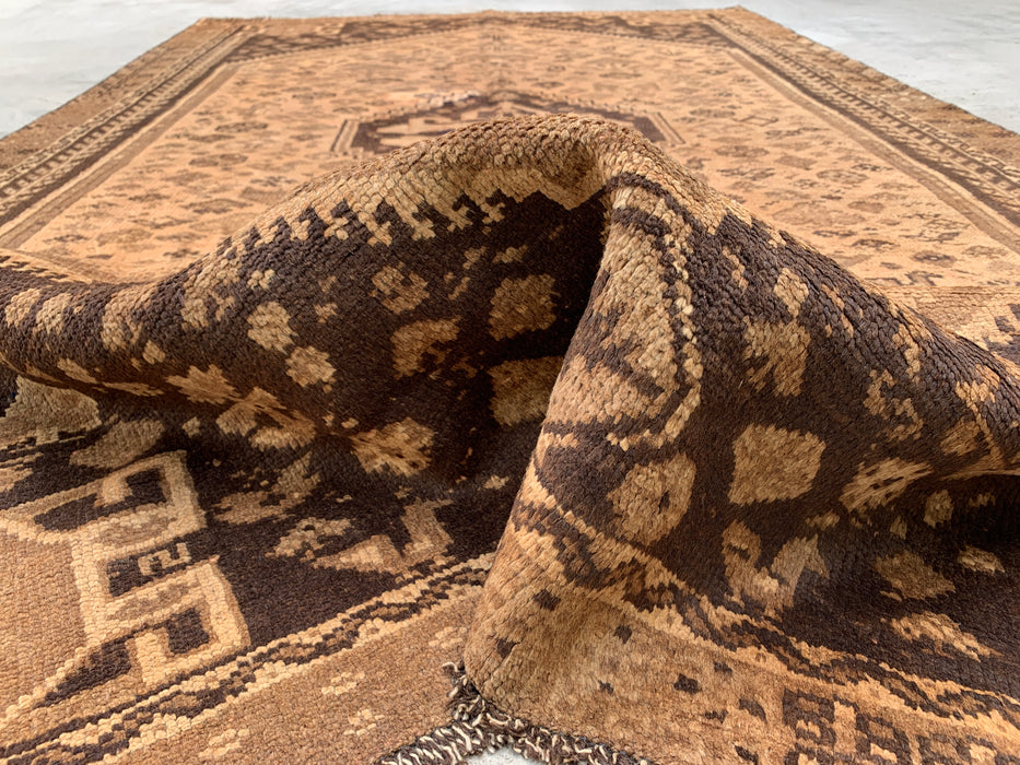 8'6 x 5'1 Hand-Knotted Persian Wool Rug - Beige Vintage Tribal Medallion Design - KBHM-895