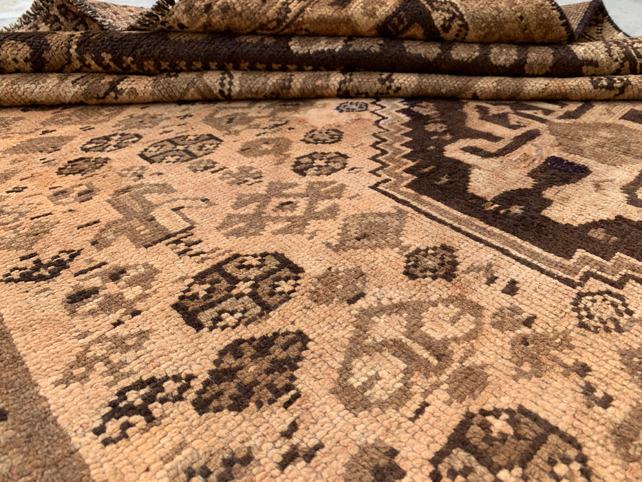 8'6 x 5'1 Hand-Knotted Persian Wool Rug - Beige Vintage Tribal Medallion Design - KBHM-895