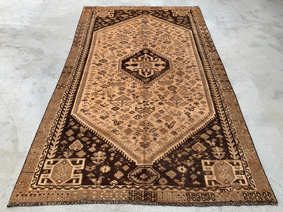 8'6 x 5'1 Hand-Knotted Persian Wool Rug - Beige Vintage Tribal Medallion Design - KBHM-895