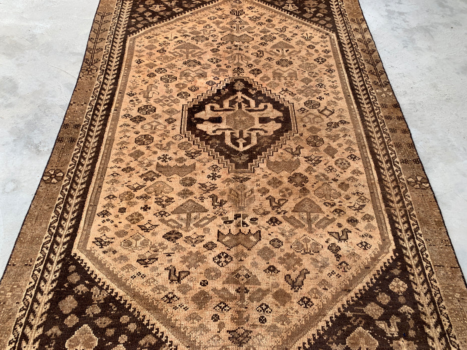 8'6 x 5'1 Hand-Knotted Persian Wool Rug - Beige Vintage Tribal Medallion Design - KBHM-895