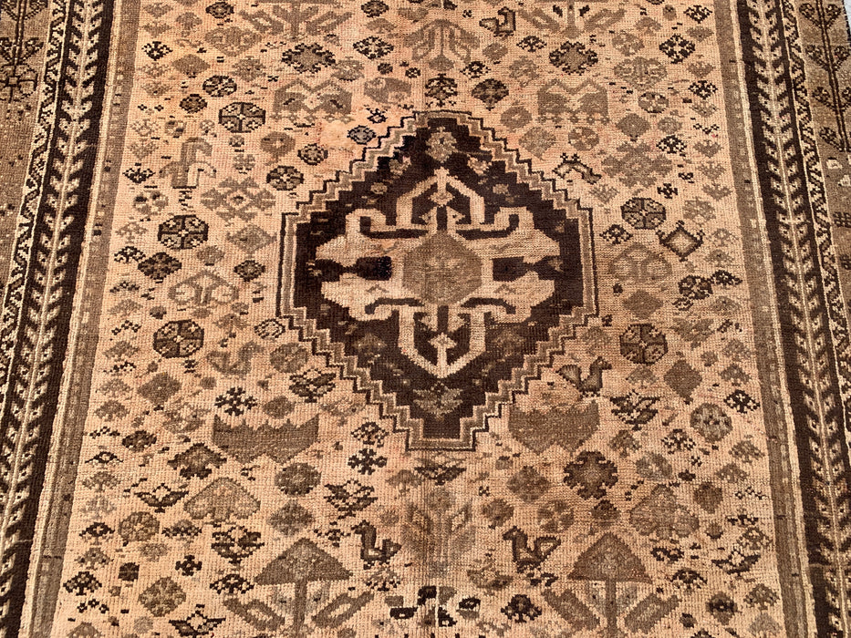 8'6 x 5'1 Hand-Knotted Persian Wool Rug - Beige Vintage Tribal Medallion Design - KBHM-895