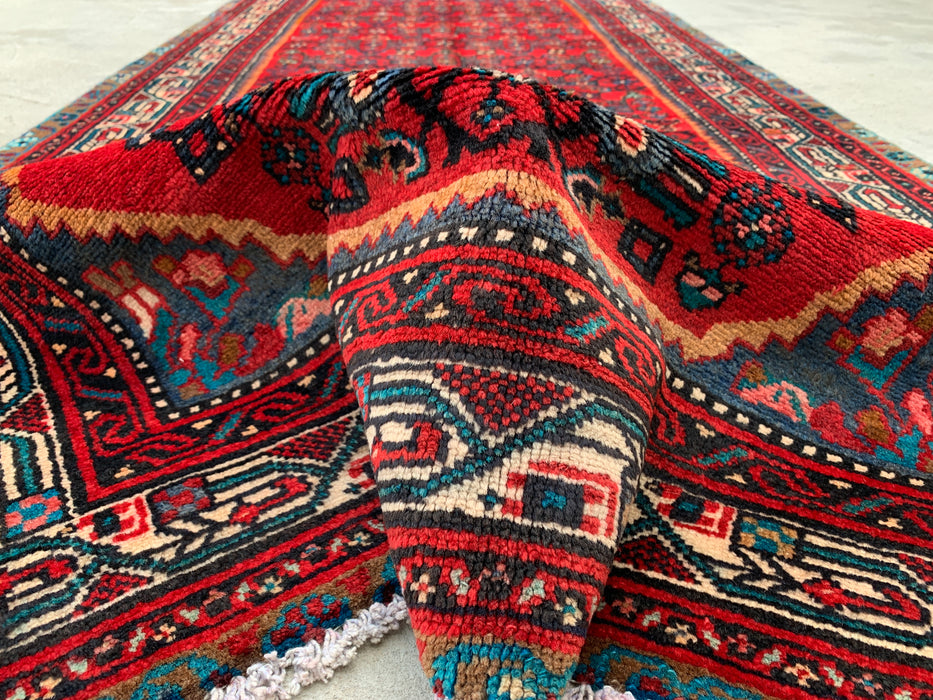 10'2 x 3'10 Hand-Knotted Persian Wool Runner - Red All-Over Geometric Floral Design - KBHM-897
