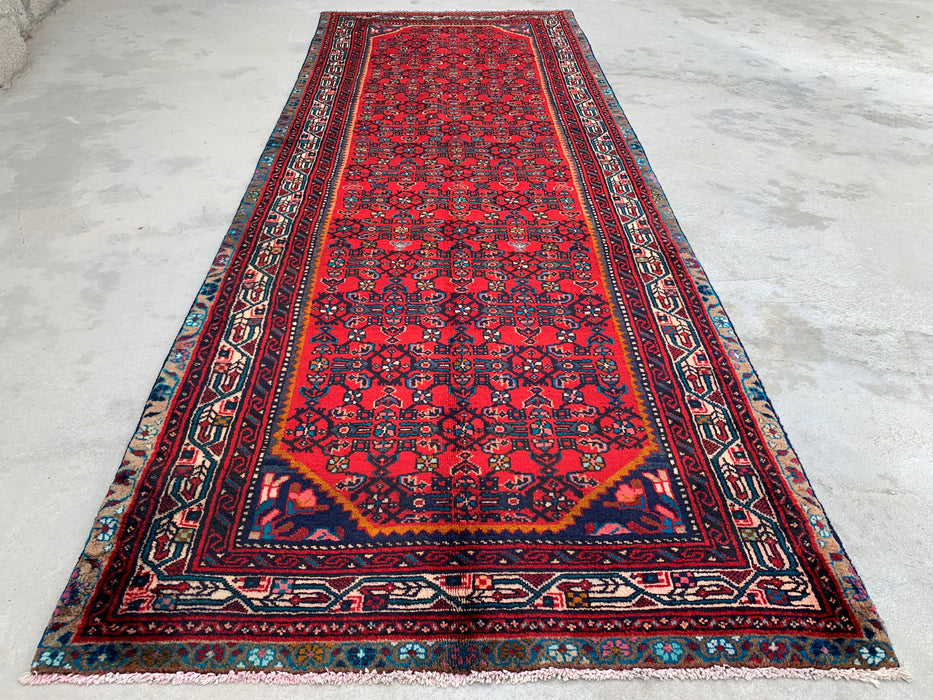 10'2 x 3'10 Hand-Knotted Persian Wool Runner - Red All-Over Geometric Floral Design - KBHM-897