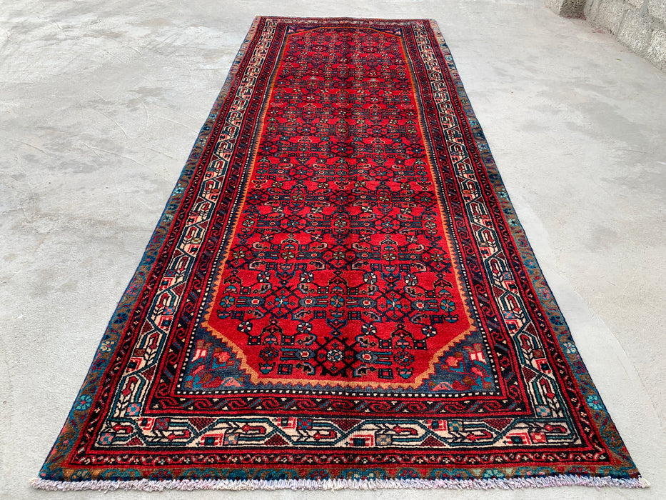 10'2 x 3'10 Hand-Knotted Persian Wool Runner - Red All-Over Geometric Floral Design - KBHM-897