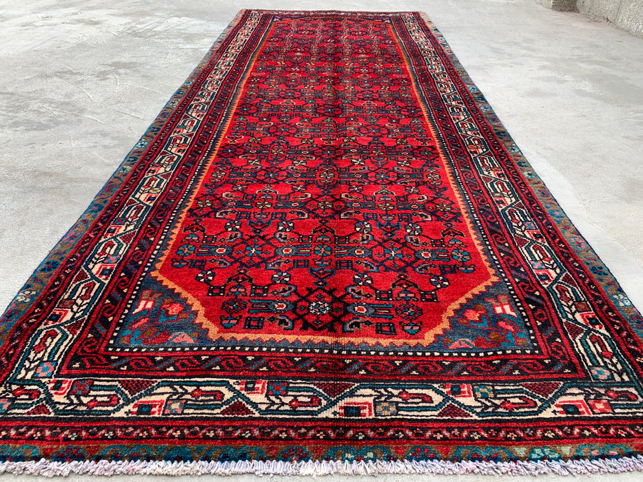 10'2 x 3'10 Hand-Knotted Persian Wool Runner - Red All-Over Geometric Floral Design - KBHM-897
