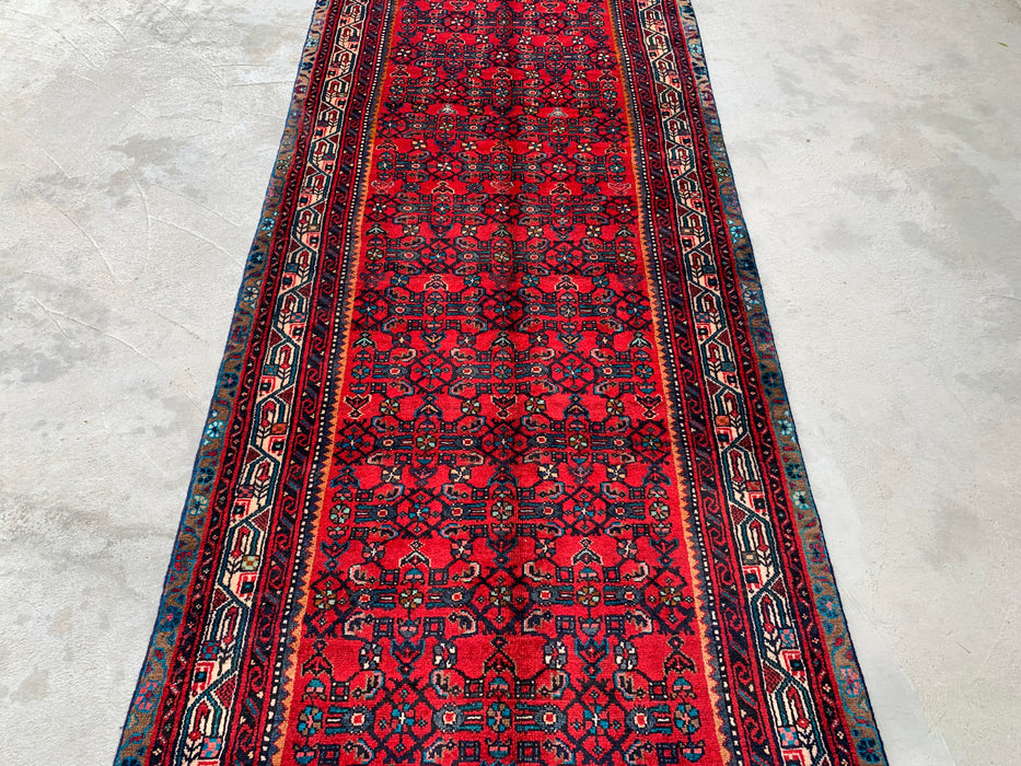 10'2 x 3'10 Hand-Knotted Persian Wool Runner - Red All-Over Geometric Floral Design - KBHM-897