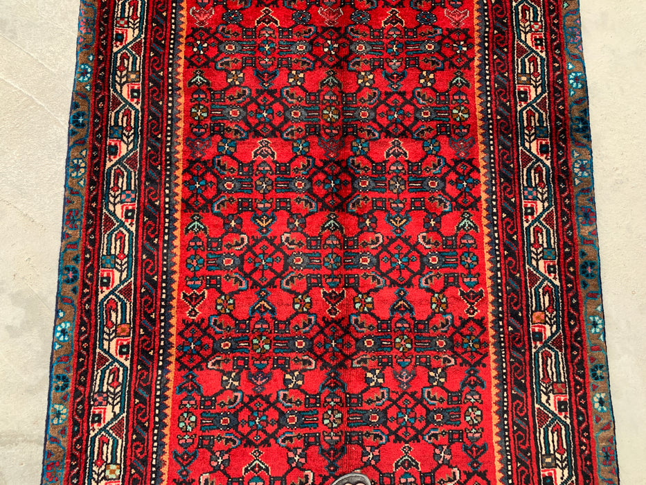 10'2 x 3'10 Hand-Knotted Persian Wool Runner - Red All-Over Geometric Floral Design - KBHM-897
