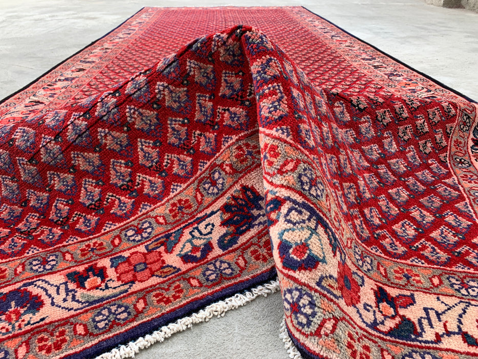11'6 x 4'8 Hand-Knotted Persian Wool Rug - Red All-Over Floral Geometric Design - KBHM-898
