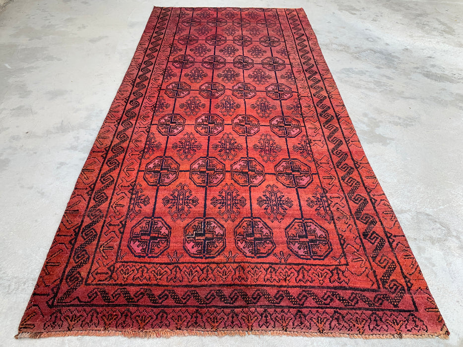 9'3 x 4'4 Hand-Knotted Persian Wool Rug - Muted Coral Geometric Tribal Design - KBHM-899