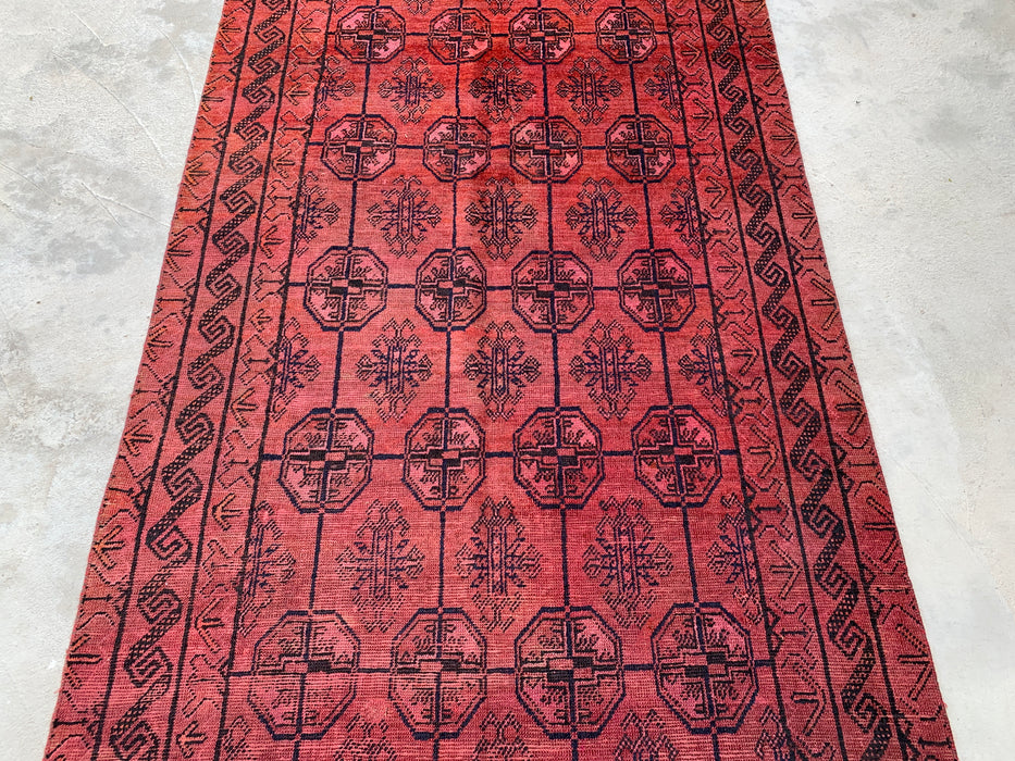 9'3 x 4'4 Hand-Knotted Persian Wool Rug - Muted Coral Geometric Tribal Design - KBHM-899