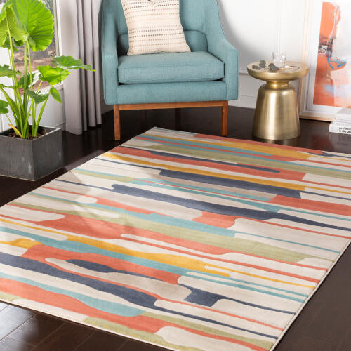 City Machine Woven Rug — Orange / Aqua Multi | CIT-2339 - colour & pattern