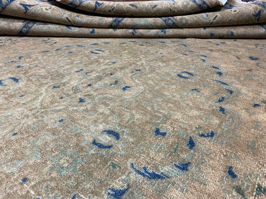 9’8” × 12’6” Hand-Knotted Wool Rug – Camel Brown Field with Navy & Taupe Floral Border