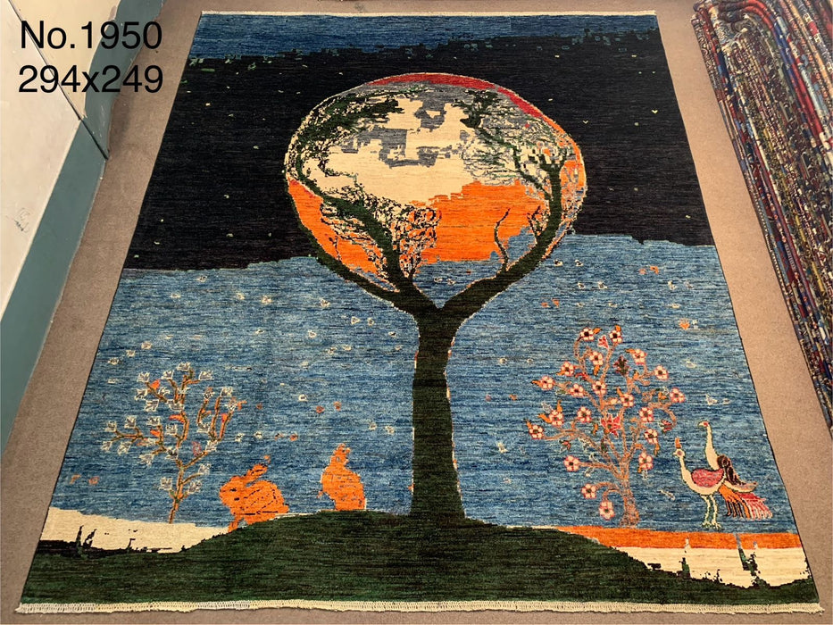 8’1″ x 9’6″ Hand-Knotted Afghan Wool Rug – Tree of Life Design