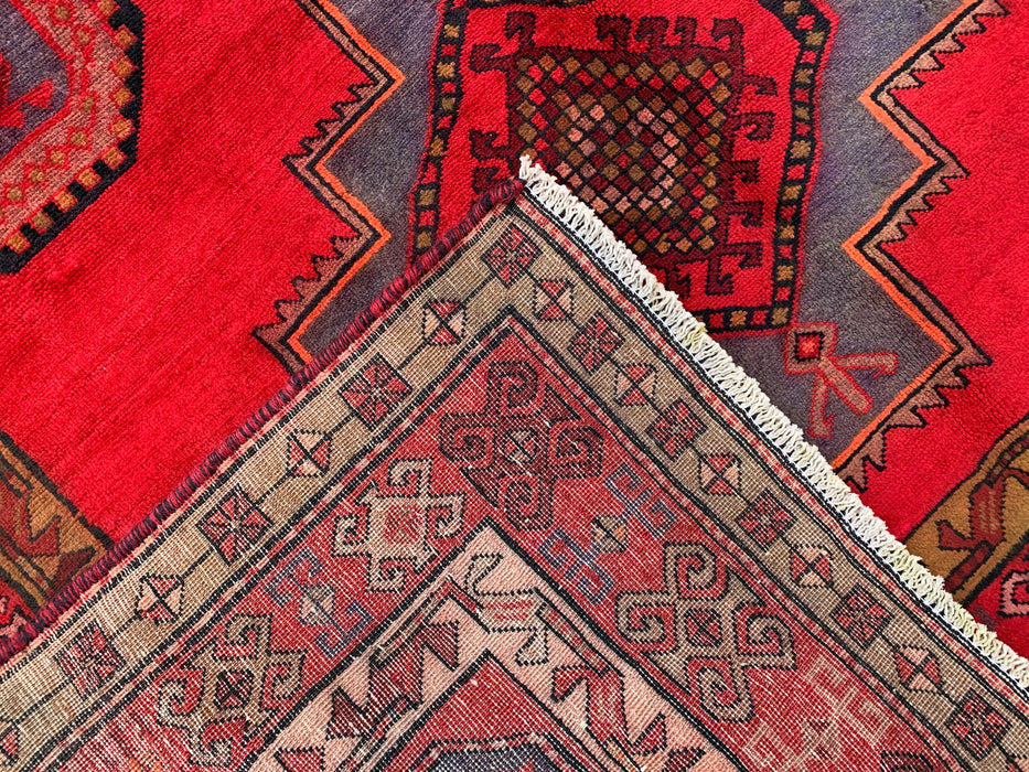 9'9 x 5'1 Hand-Knotted Persian Wool Rug - Red Geometric Medallion Tribal Design - KBHM-900