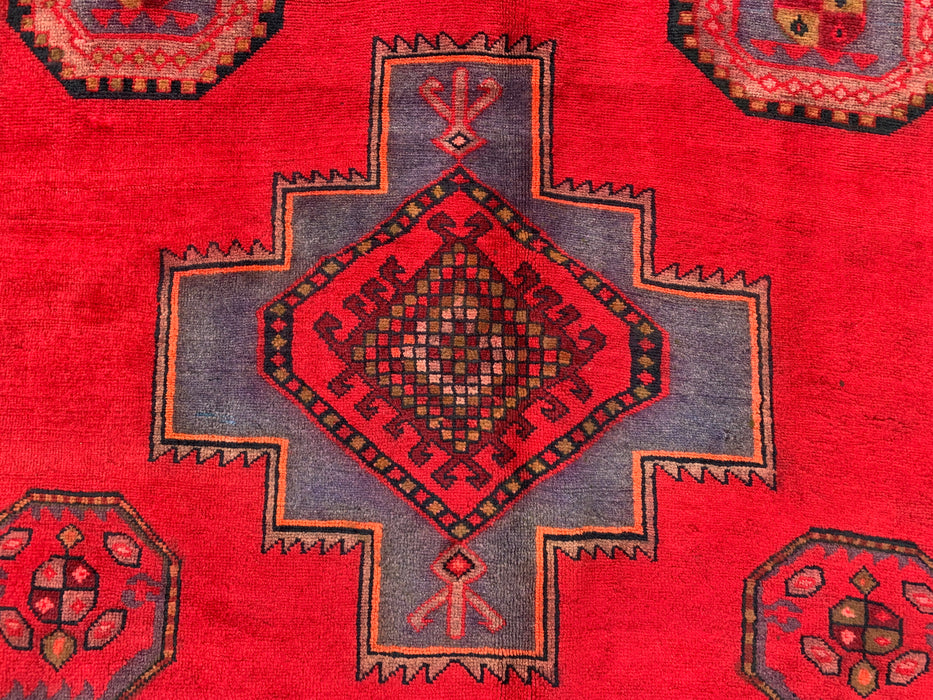 9'9 x 5'1 Hand-Knotted Persian Wool Rug - Red Geometric Medallion Tribal Design - KBHM-900