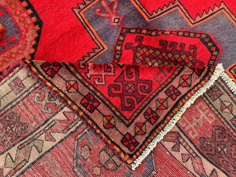 9'9 x 5'1 Hand-Knotted Persian Wool Rug - Red Geometric Medallion Tribal Design - KBHM-900