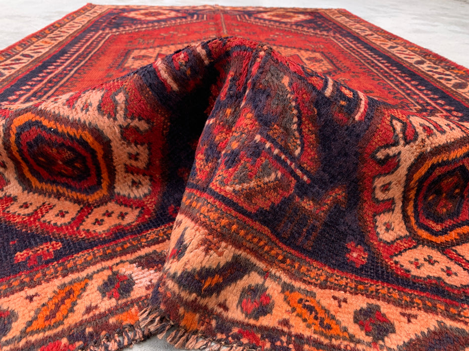 7'9 x 4'1 Hand-Knotted Persian Wool Rug - Rust Tribal Medallion Design with Navy Accents - KBHM-901