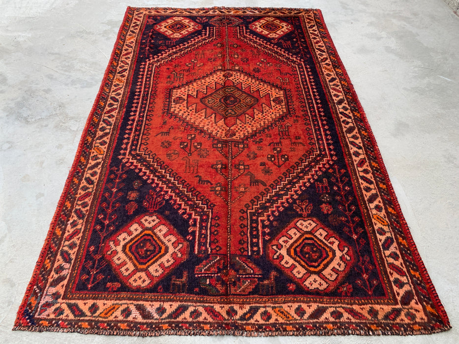 7'9 x 4'1 Hand-Knotted Persian Wool Rug - Rust Tribal Medallion Design with Navy Accents - KBHM-901