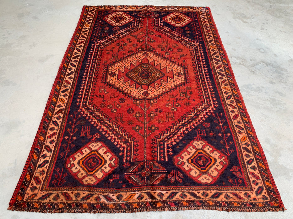 7'9 x 4'1 Hand-Knotted Persian Wool Rug - Rust Tribal Medallion Design with Navy Accents - KBHM-901