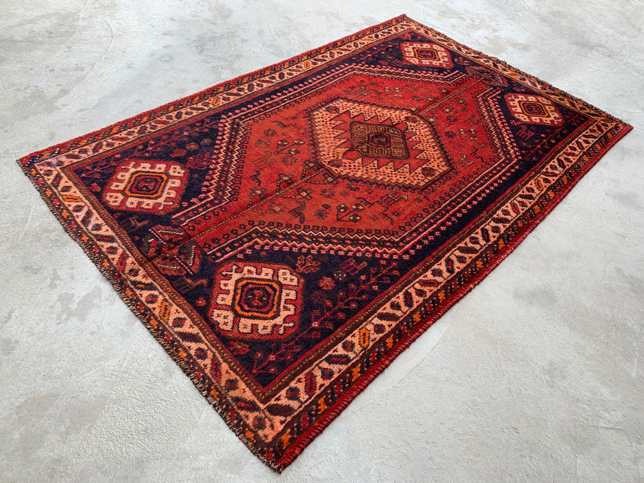 7'9 x 4'1 Hand-Knotted Persian Wool Rug - Rust Tribal Medallion Design with Navy Accents - KBHM-901