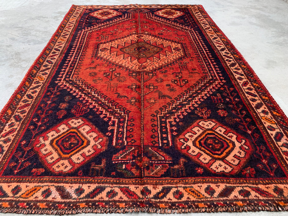 7'9 x 4'1 Hand-Knotted Persian Wool Rug - Rust Tribal Medallion Design with Navy Accents - KBHM-901