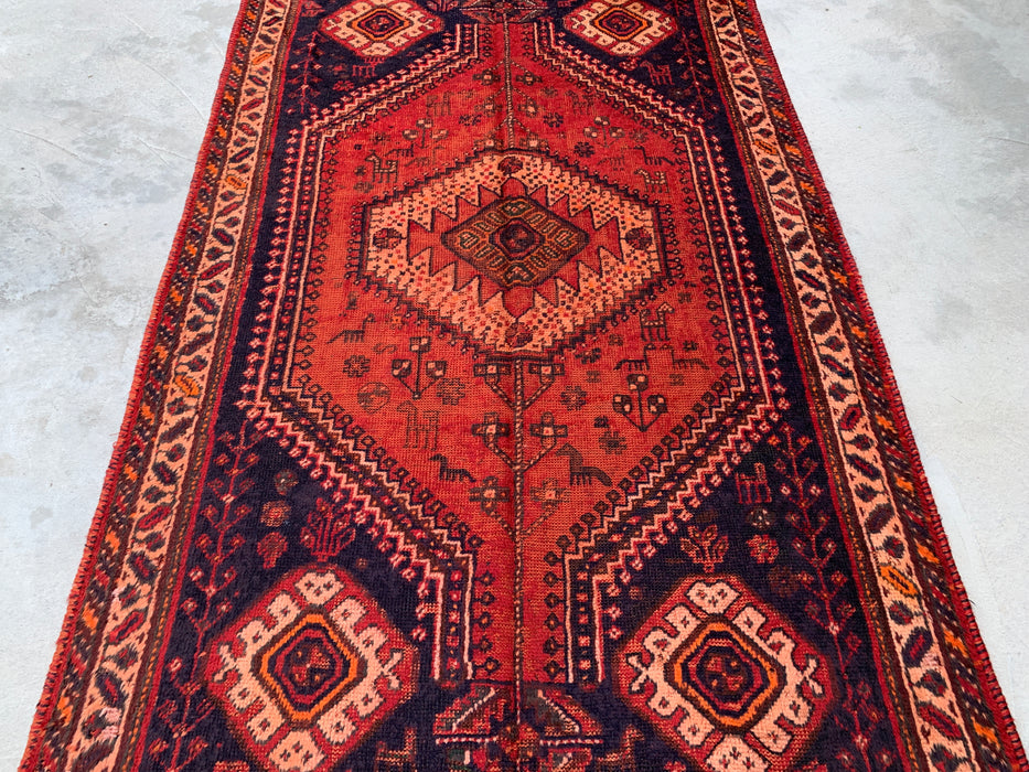 7'9 x 4'1 Hand-Knotted Persian Wool Rug - Rust Tribal Medallion Design with Navy Accents - KBHM-901