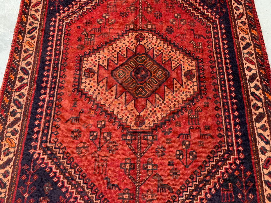 7'9 x 4'1 Hand-Knotted Persian Wool Rug - Rust Tribal Medallion Design with Navy Accents - KBHM-901