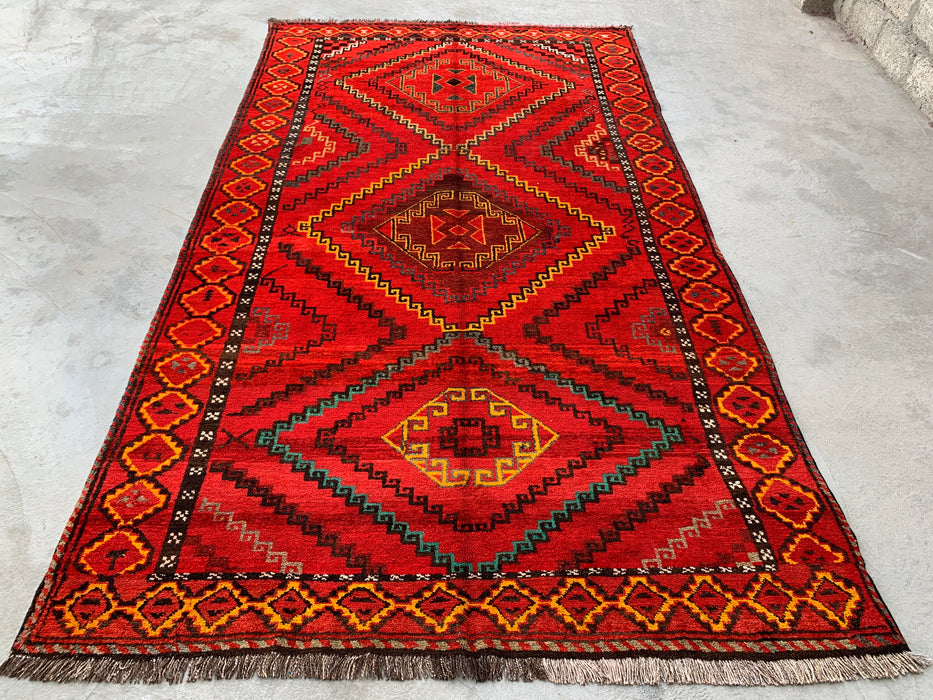 9'11 x 5'9 Hand-Knotted Persian Wool Rug - Red Geometric Tribal Medallion Design - KBHM-902