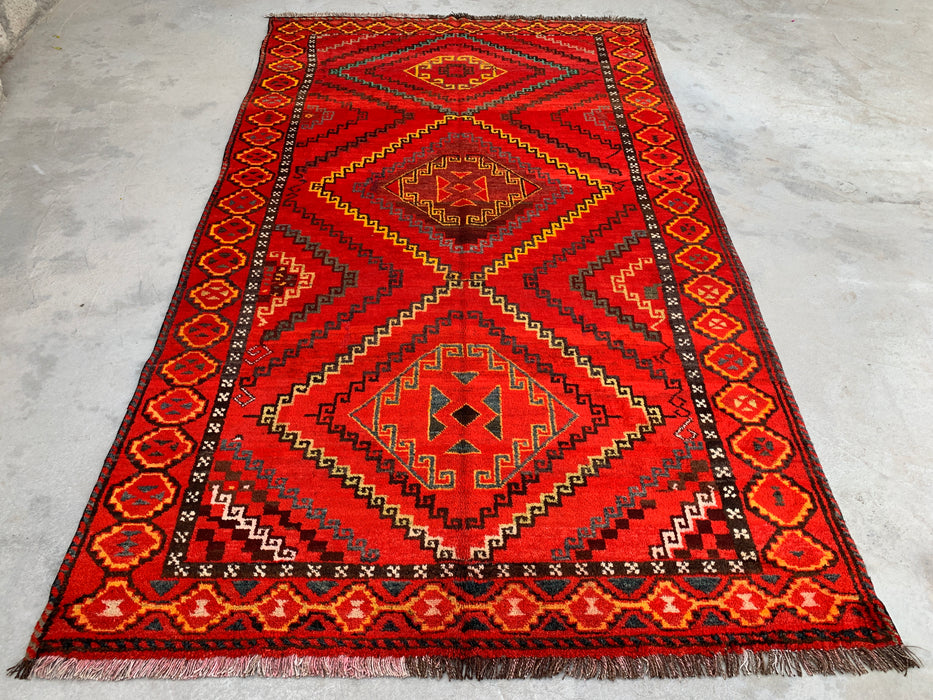 9'11 x 5'9 Hand-Knotted Persian Wool Rug - Red Geometric Tribal Medallion Design - KBHM-902