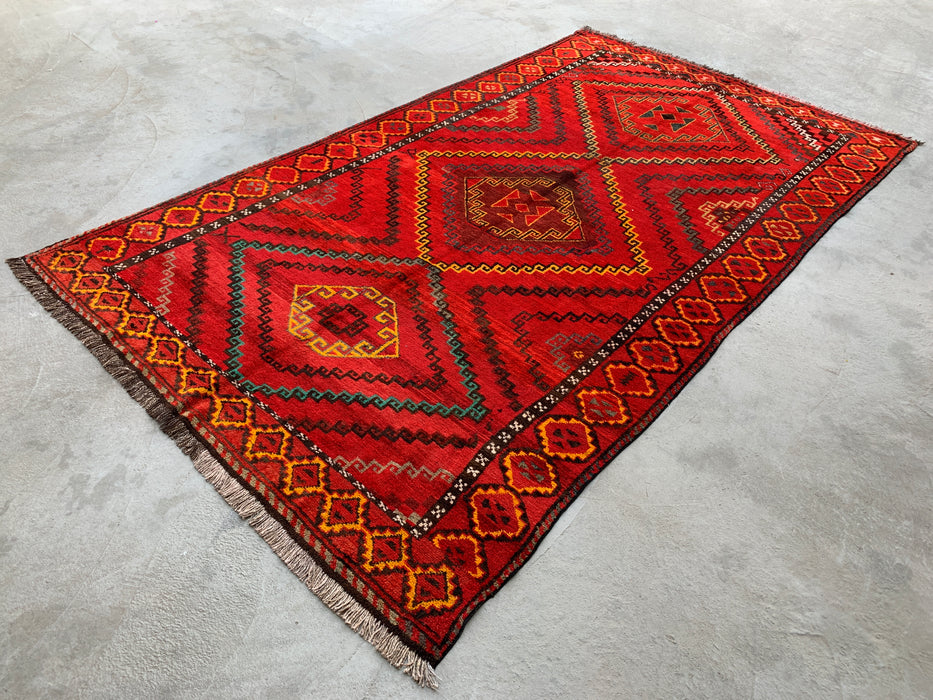 9'11 x 5'9 Hand-Knotted Persian Wool Rug - Red Geometric Tribal Medallion Design - KBHM-902