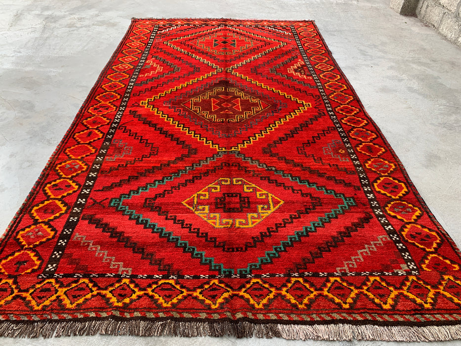 9'11 x 5'9 Hand-Knotted Persian Wool Rug - Red Geometric Tribal Medallion Design - KBHM-902