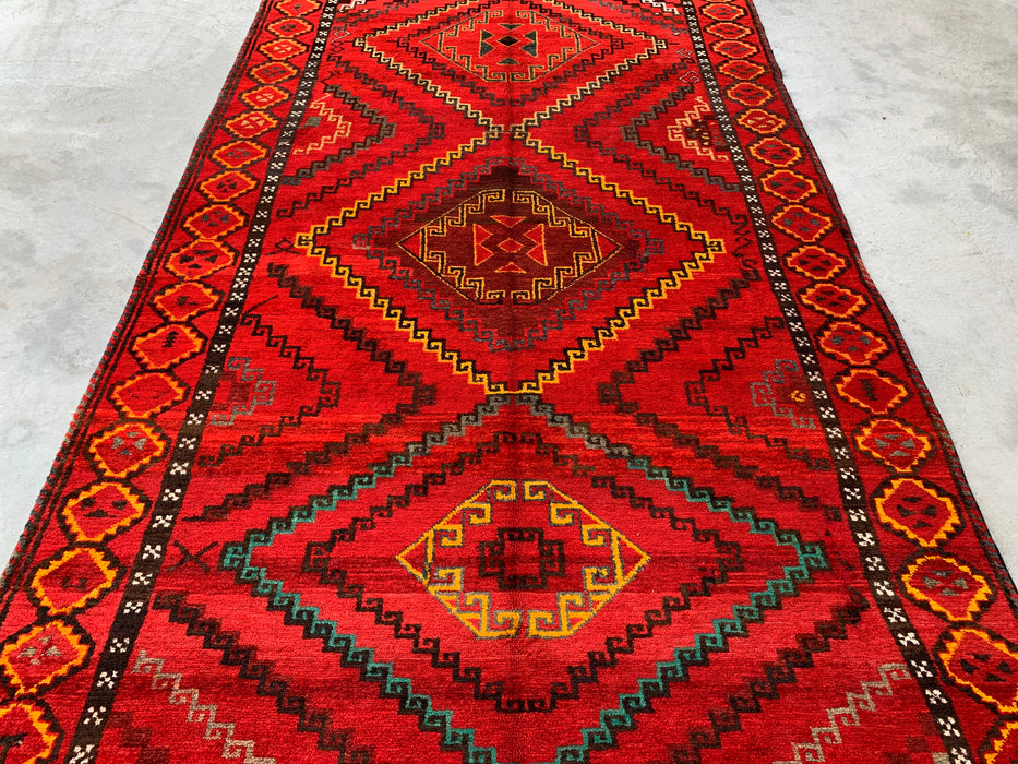 9'11 x 5'9 Hand-Knotted Persian Wool Rug - Red Geometric Tribal Medallion Design - KBHM-902