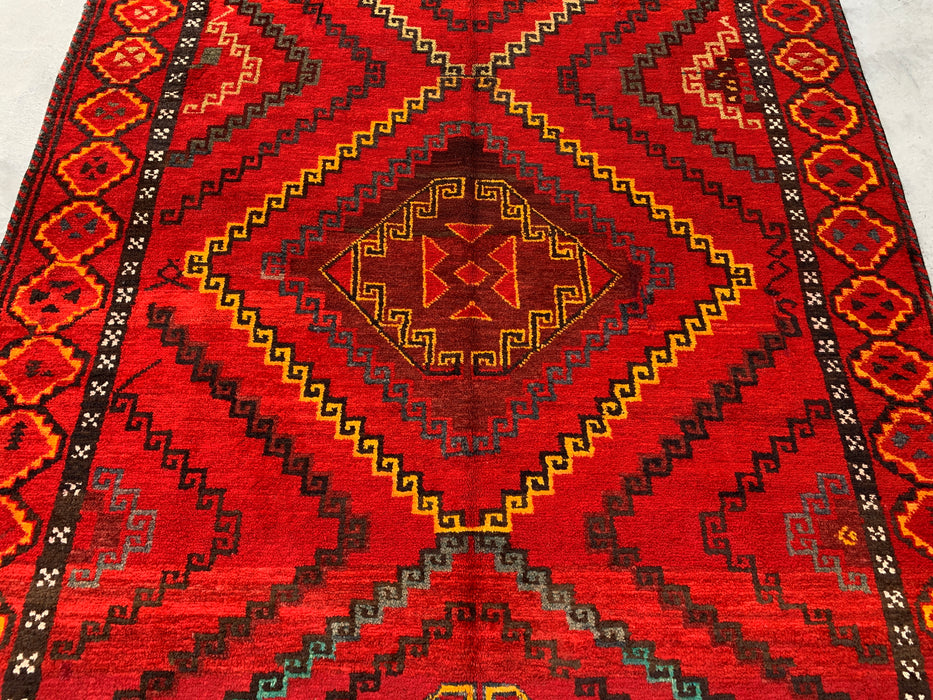 9'11 x 5'9 Hand-Knotted Persian Wool Rug - Red Geometric Tribal Medallion Design - KBHM-902