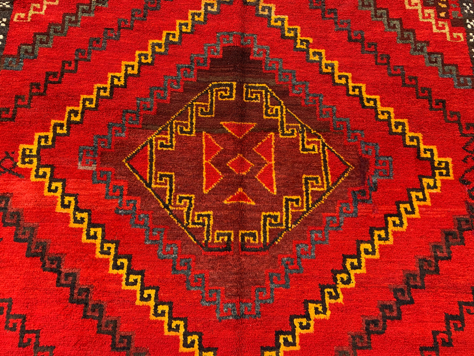 9'11 x 5'9 Hand-Knotted Persian Wool Rug - Red Geometric Tribal Medallion Design - KBHM-902