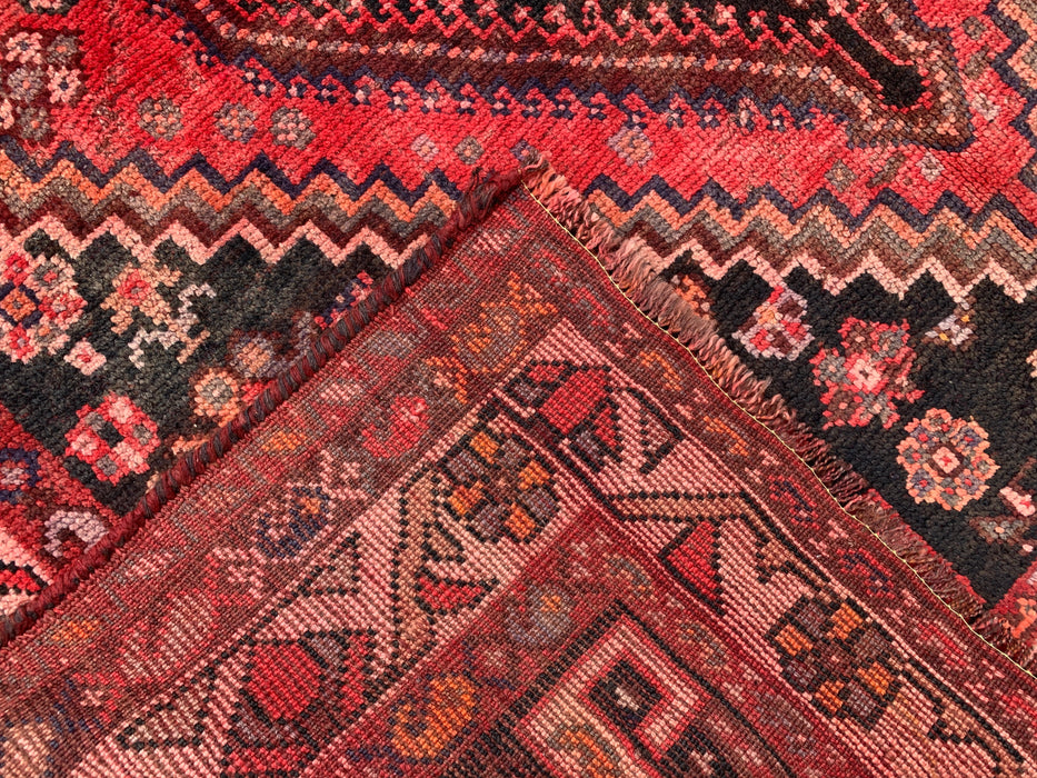 8'4 x 5'7 Hand-Knotted Persian Wool Rug - Red & Charcoal Geometric Tribal Medallion Design - KBHM-903