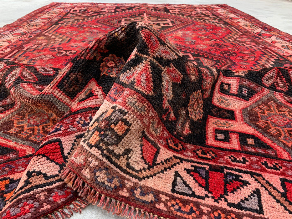 8'4 x 5'7 Hand-Knotted Persian Wool Rug - Red & Charcoal Geometric Tribal Medallion Design - KBHM-903