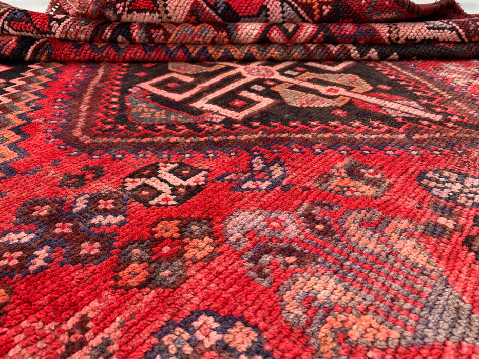 8'4 x 5'7 Hand-Knotted Persian Wool Rug - Red & Charcoal Geometric Tribal Medallion Design - KBHM-903
