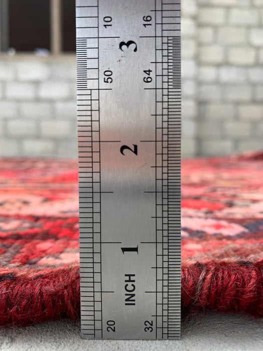 8'4 x 5'7 Hand-Knotted Persian Wool Rug - Red & Charcoal Geometric Tribal Medallion Design - KBHM-903