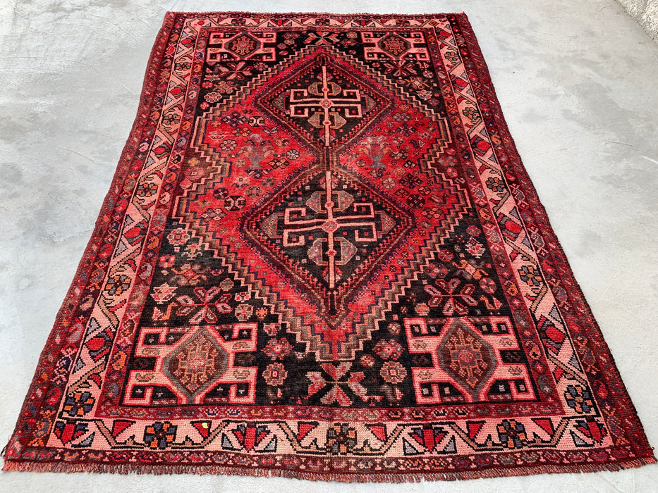 8'4 x 5'7 Hand-Knotted Persian Wool Rug - Red & Charcoal Geometric Tribal Medallion Design - KBHM-903